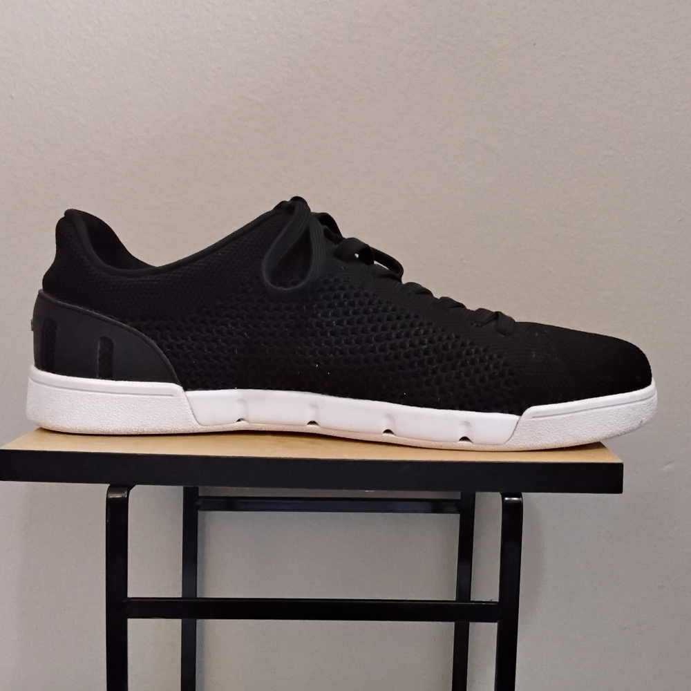 Swims Black Knit Lace-Up Sneakers with White Sole – Size 8 Women EUC - Picture 16 of 16